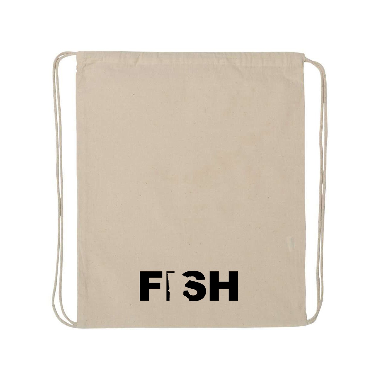 Fish Minnesota Classic Drawstring Sport Pack Bag/Cinch Sack Natural (Black Logo)