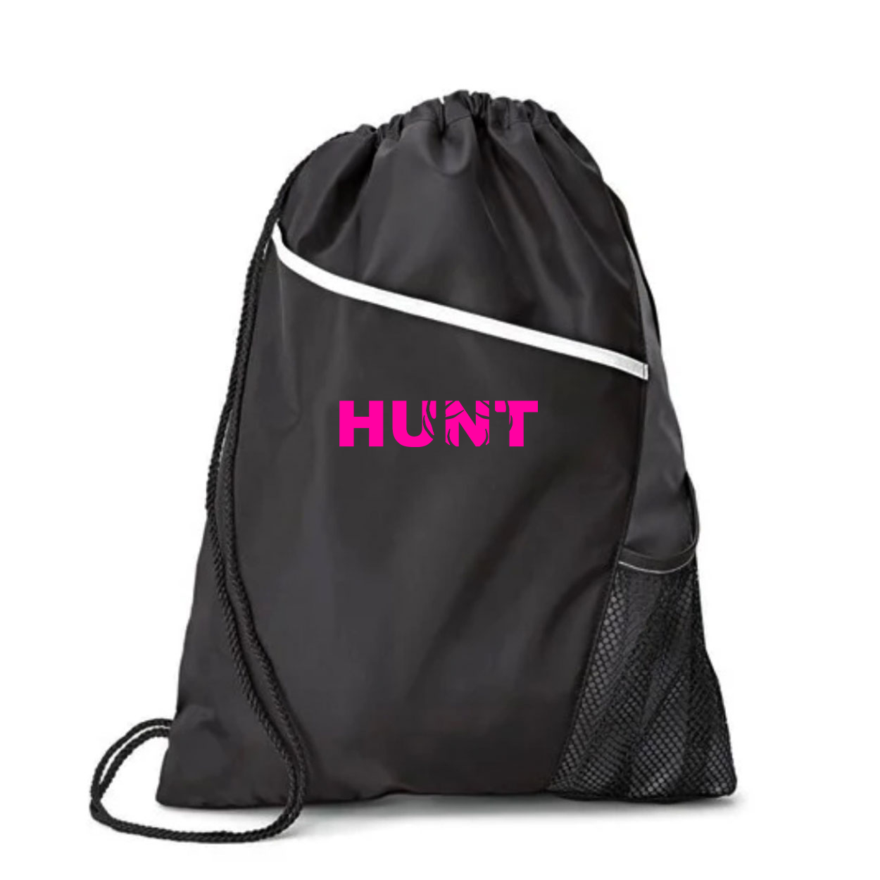 Hunt Rack Logo Classic Surge Sport Drawstring Cinchpack Black (Pink Logo)