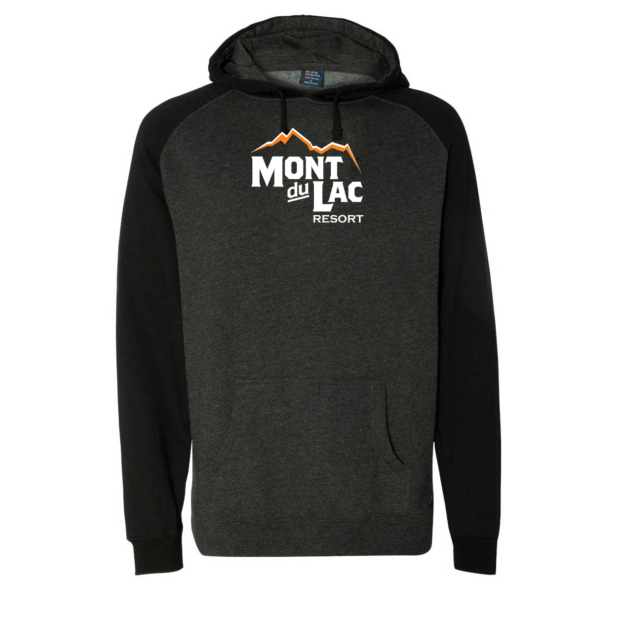 Mont Du Lac Classic Raglan Hooded Pullover Sweatshirt Charcoal/Heather Black (White Logo)