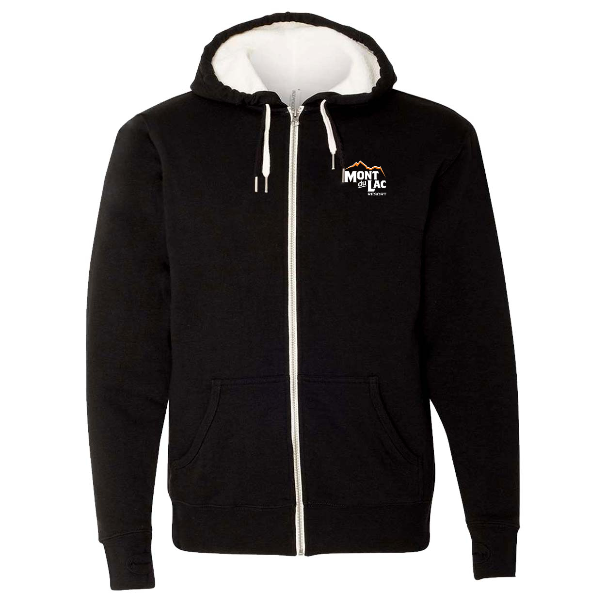 Mont Du Lac Thick Night Out Sherpa-Lined Hooded Zip Up Sweatshirt Black (White Logo)