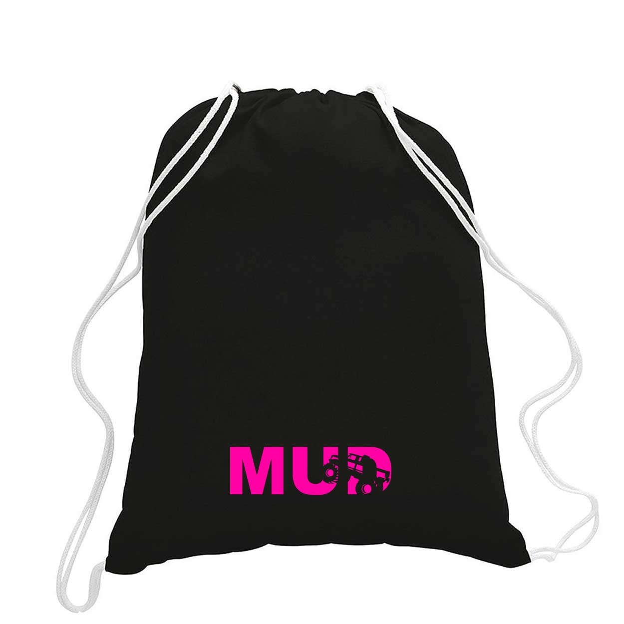 Mud Truck Logo Classic Drawstring Sport Pack Bag/Cinch Sack Black (Pink Logo)