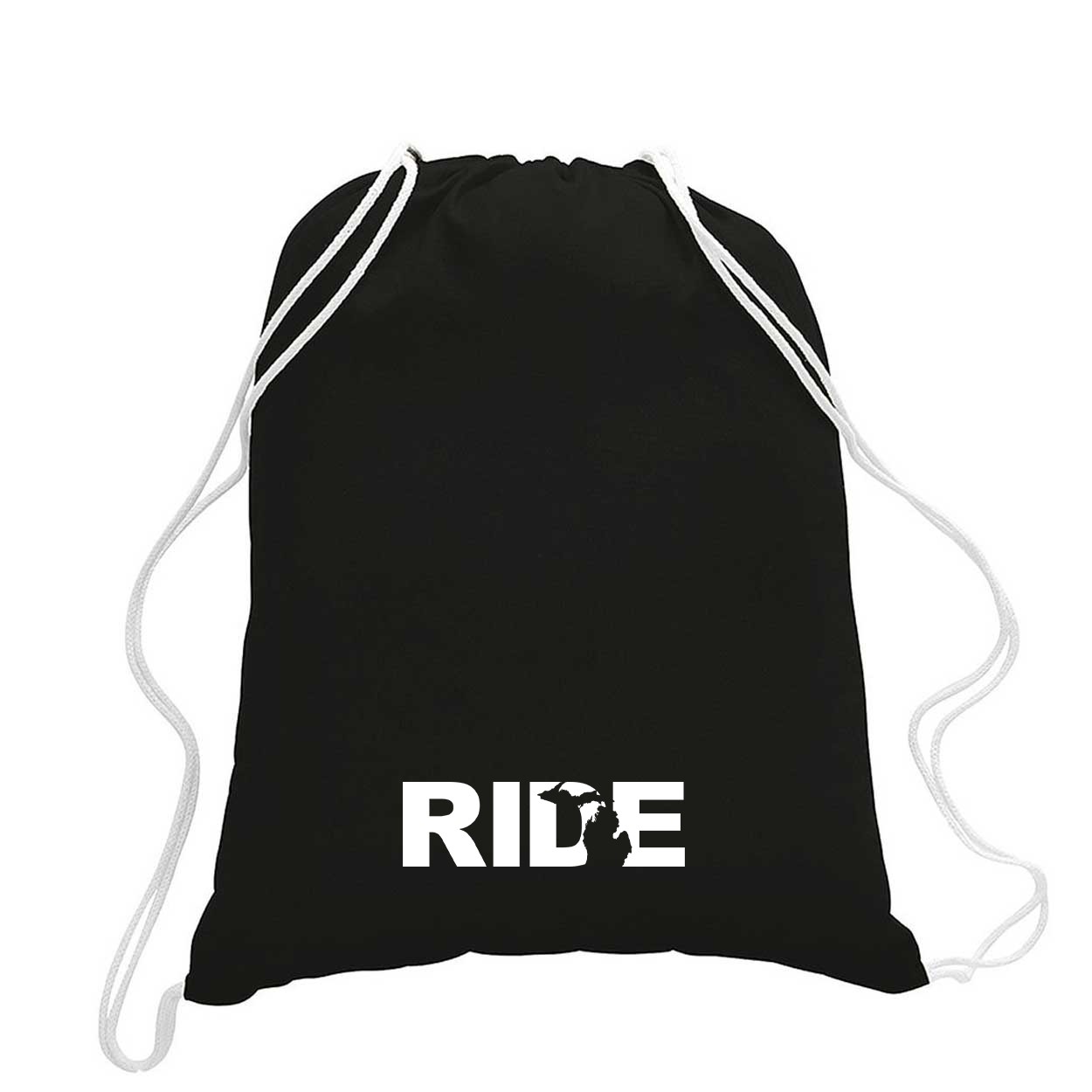 Ride Michigan Classic Drawstring Sport Pack Bag/Cinch Sack Black (White Logo)