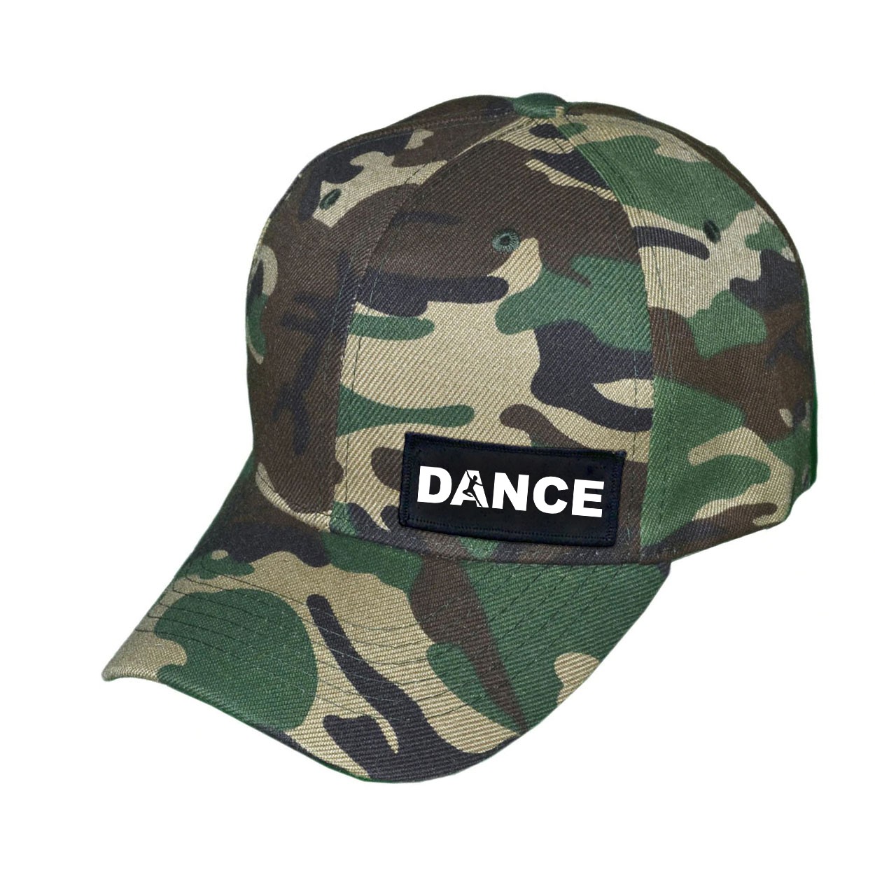 Dance Silhouette Logo Night Out Woven Patch Velcro Trucker Hat Camo (White Logo)