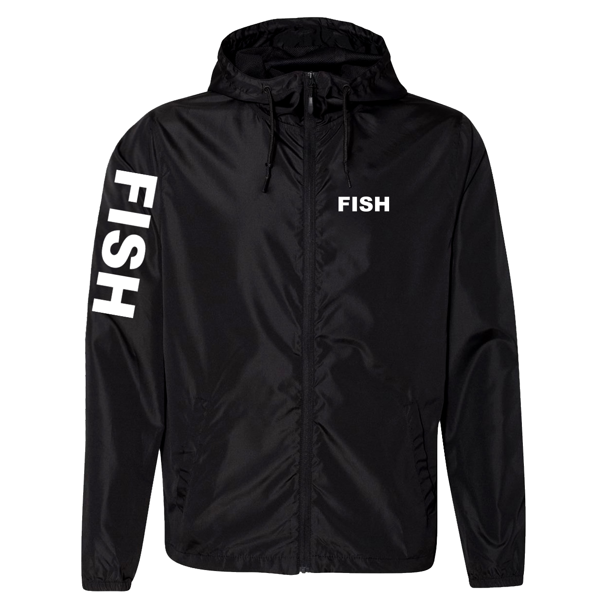 Fish Brand Logo Classic Lightweight Windbreaker Black (White Logo)
