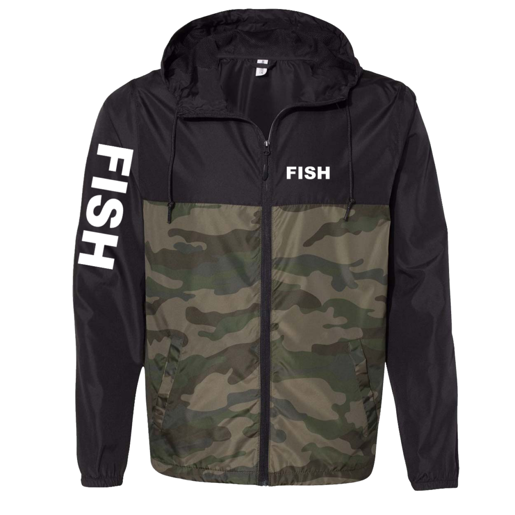 Fish Brand Logo Classic Lightweight Windbreaker Black/Forest Camo
