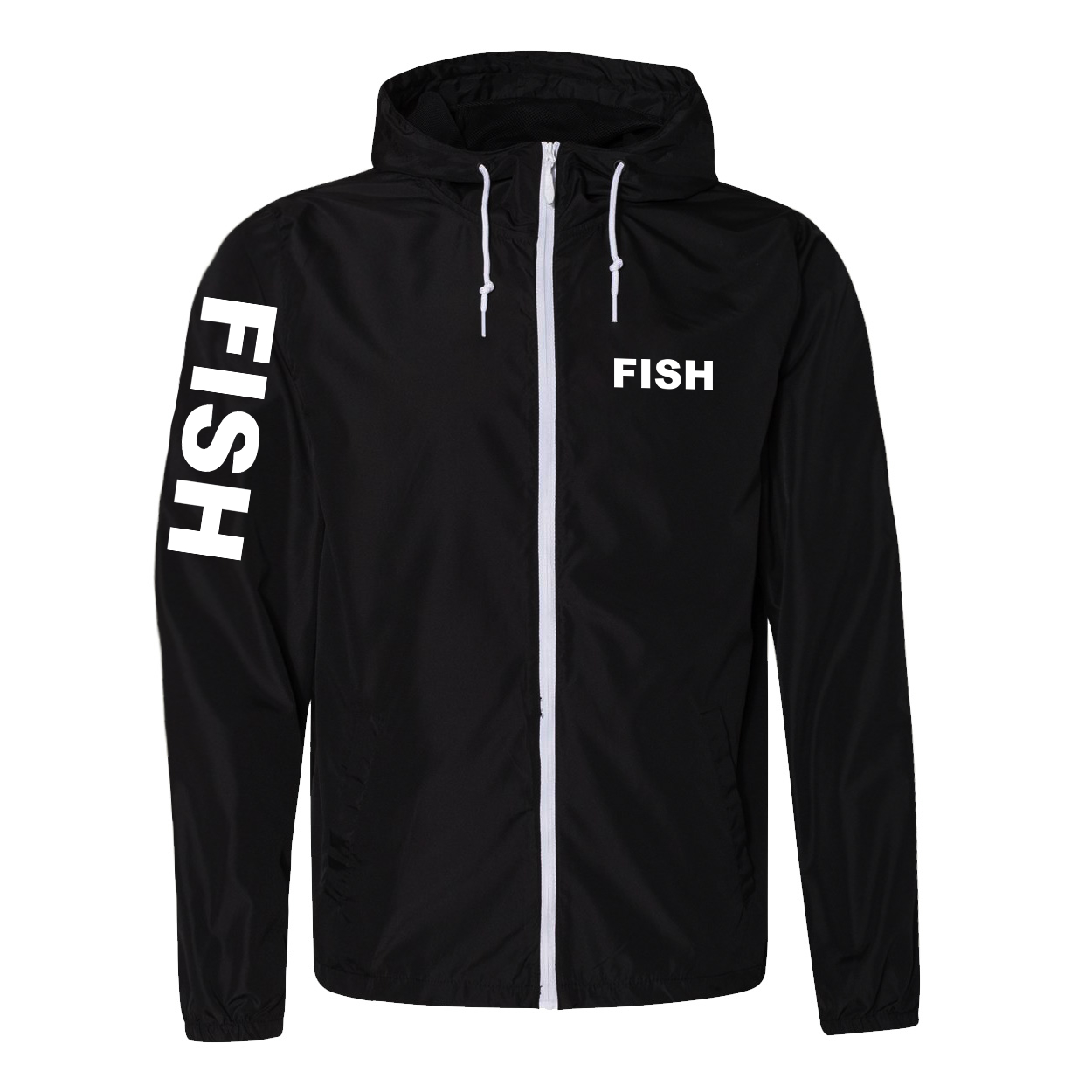 Fish Brand Logo Classic Lightweight Windbreaker Black/White (White Logo)