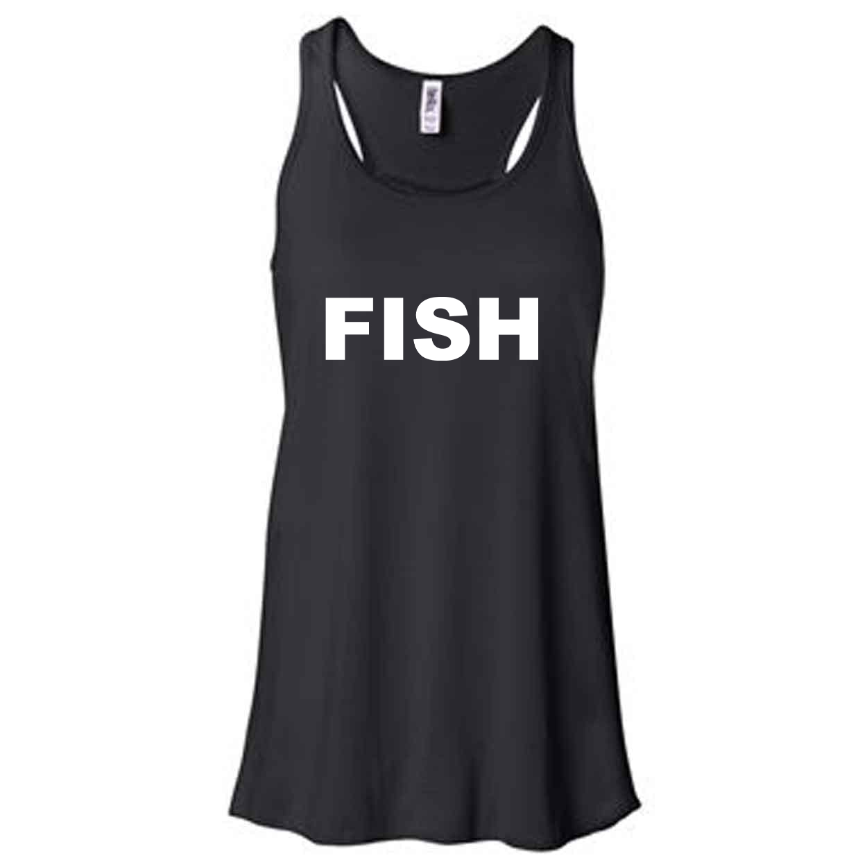 Fish Brand Logo Classic Women's Flowy Racerback Tank Top Black (White Logo)