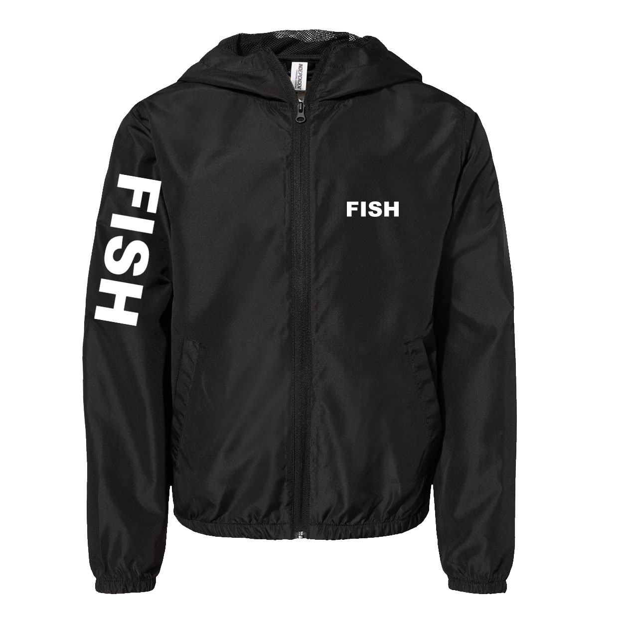 Fish Brand Logo Classic Youth Lightweight Windbreaker Black (White Logo)