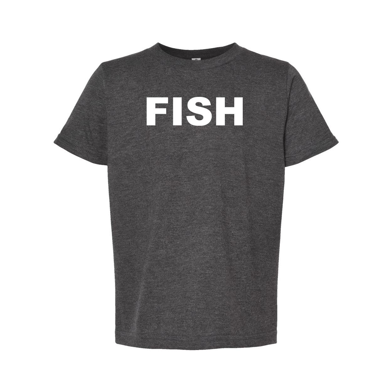 Fish Brand Logo Classic Youth T-Shirt Dark Heather Gray (White Logo)