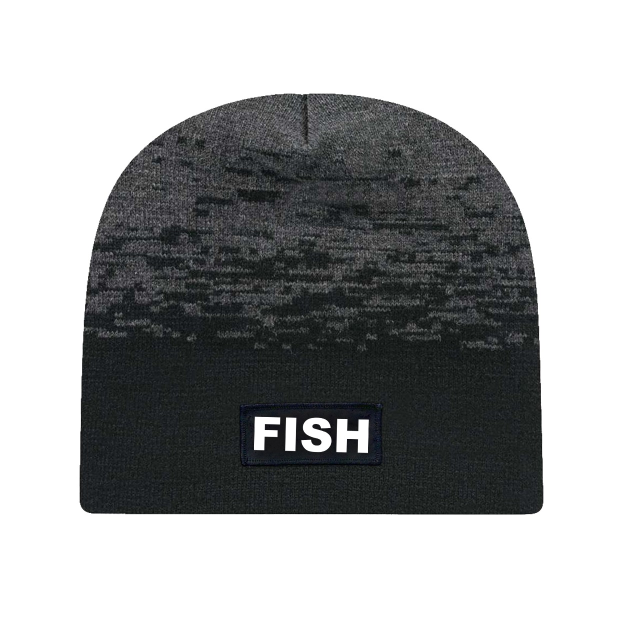 Fish Brand Logo Night Out Woven Patch Marled Knit Skully Beanie Black/ Dark Heather Grey (White Logo)