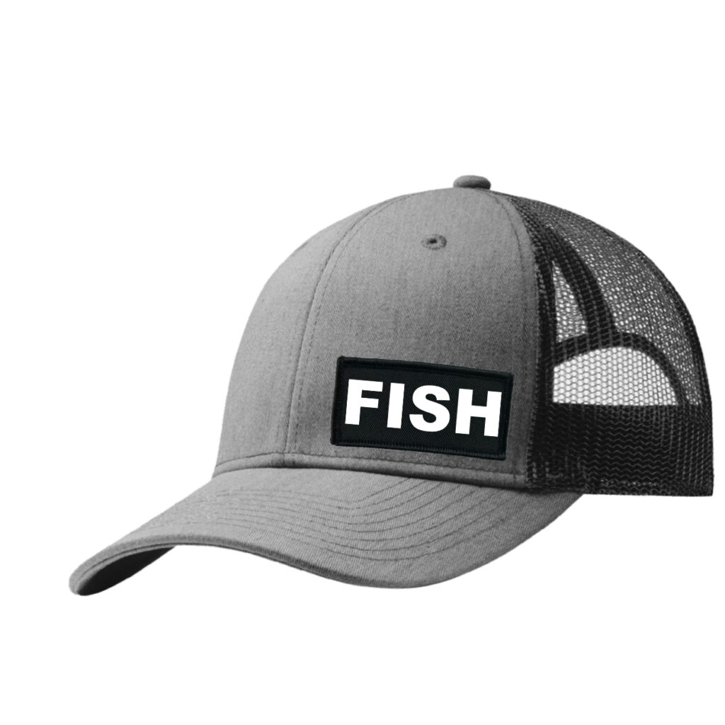 Fish Brand Logo Night Out Woven Patch Snapback Trucker Hat Heather Gray/Black (White Logo)