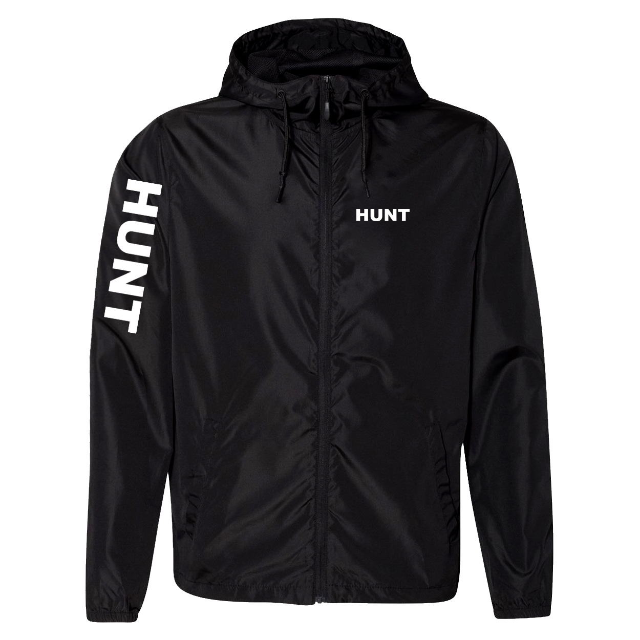 Hunt Brand Logo Classic Lightweight Windbreaker Black (White Logo)