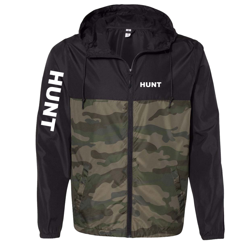 Hunt Brand Logo Classic Lightweight Windbreaker Black/Forest Camo
