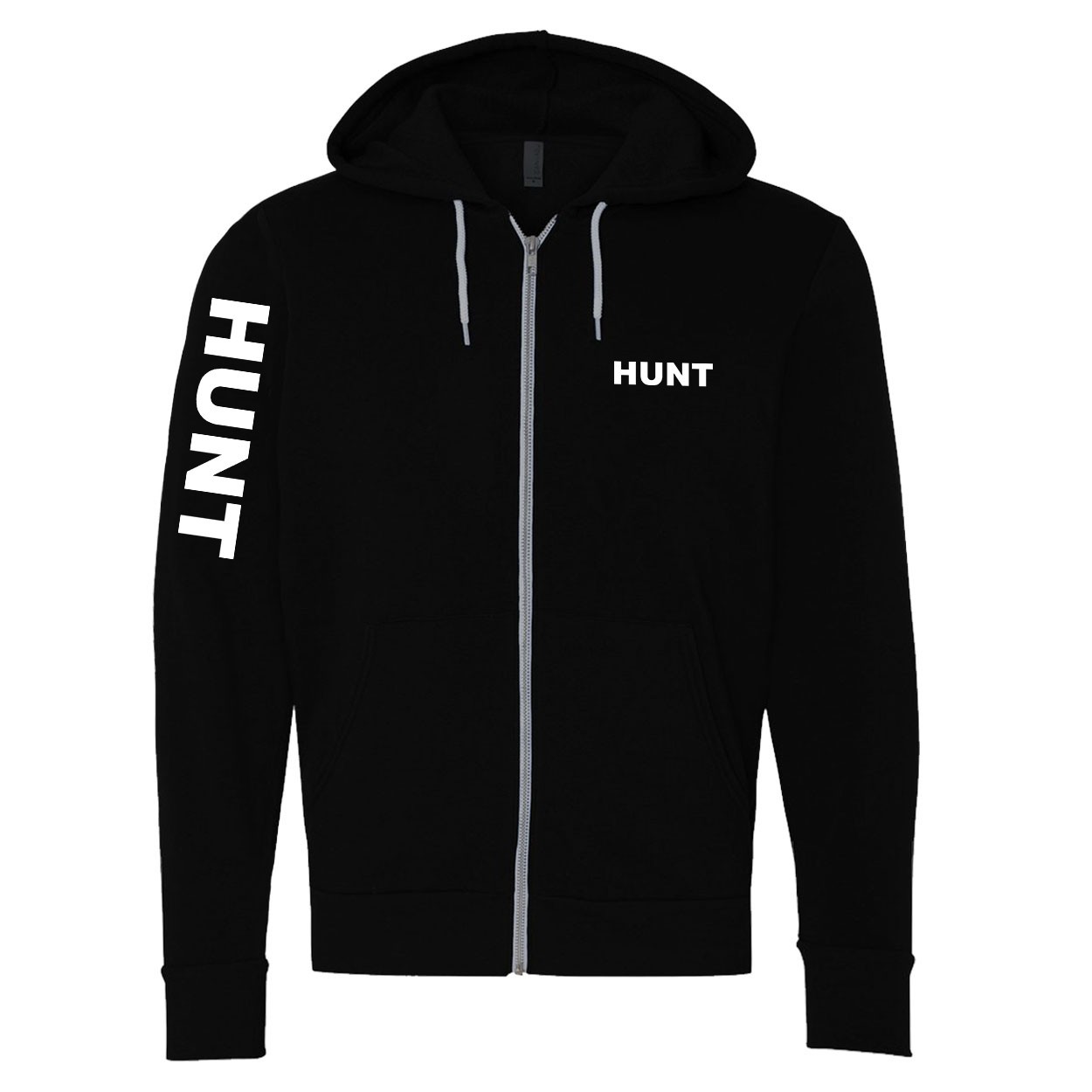 Hunt Brand Logo Classic Zip Sweatshirt Black (White Logo)
