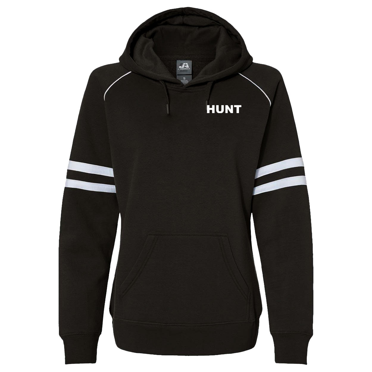 Hunt Brand Logo Night Out Womens Pullover Hooded Sweatshirt Varsity Fleece (White Logo)