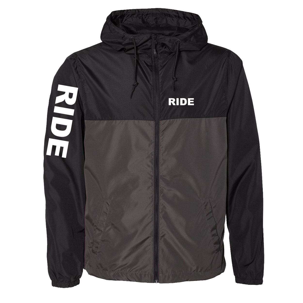 Ride Brand Logo Classic Lightweight Windbreaker Black/Graphite (White Logo)