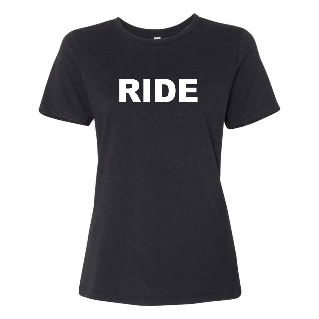 Ride Brand Logo Classic Women's Relaxed Jersey Tri-Blend T-Shirt Charcoal Black Heather (White Logo)