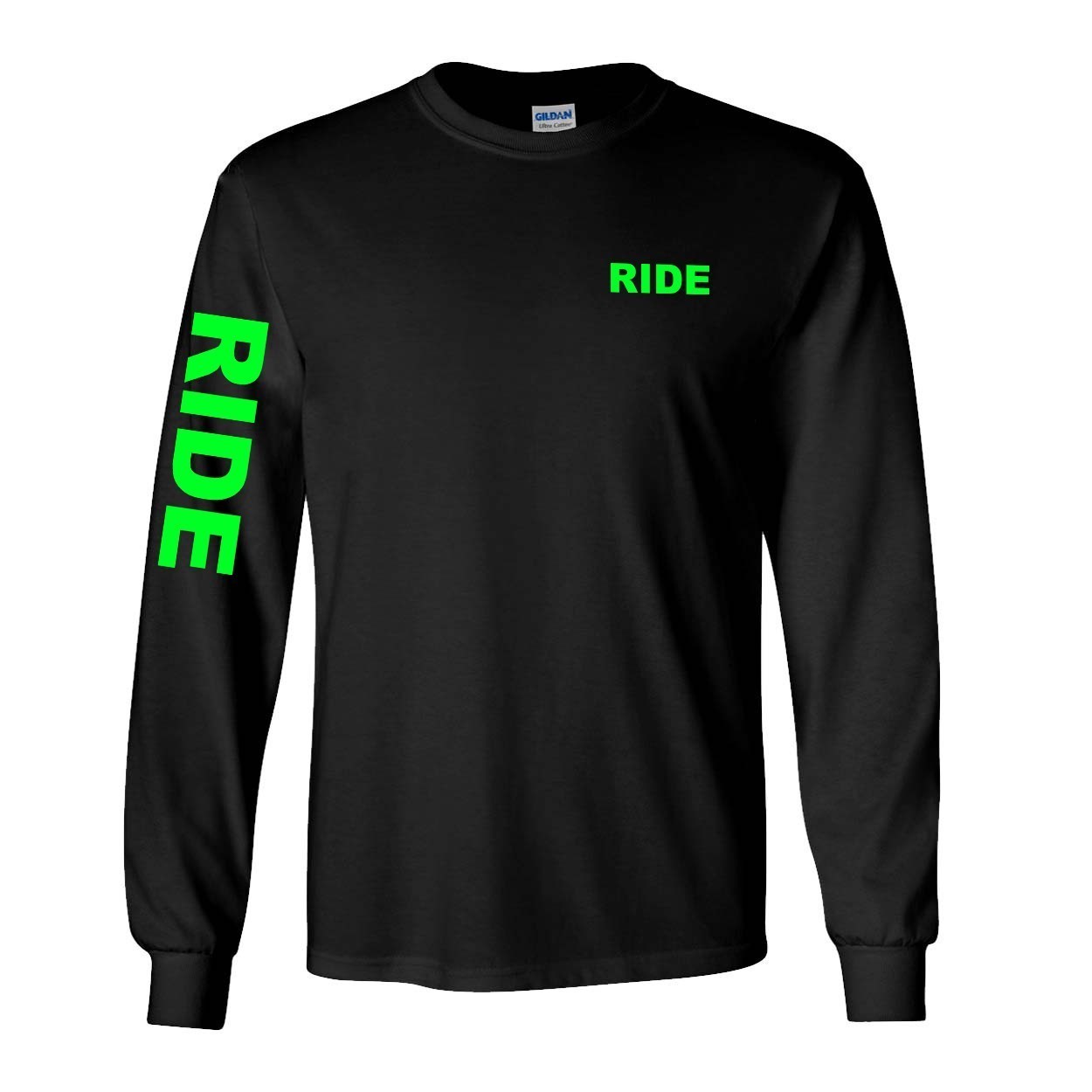 Ride Brand Logo Night Out Long Sleeve T-Shirt with Arm Logo Black (Green Logo)