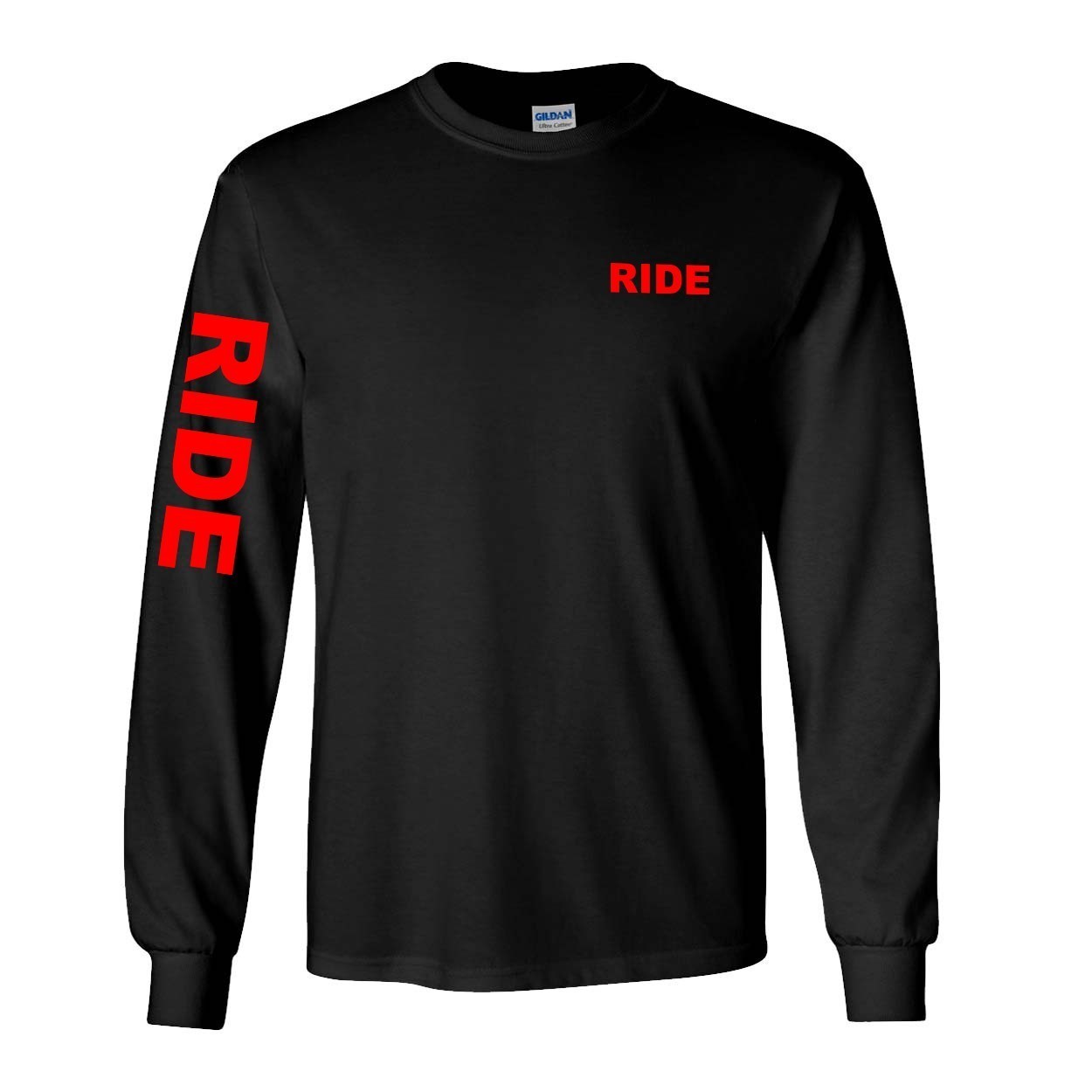 Ride Brand Logo Night Out Long Sleeve T-Shirt with Arm Logo Black (Red Logo)