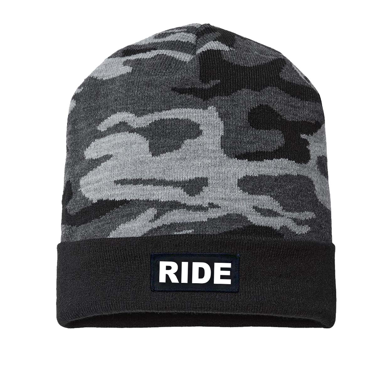 Ride Brand Logo Night Out Patch Roll Up Skully Beanie Urban Camo (White Logo)