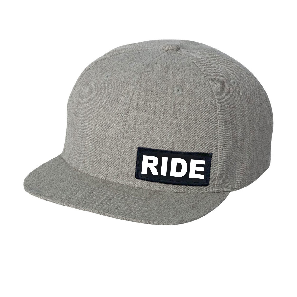 Ride Brand Logo Night Out Woven Patch Flat Brim Snapback Hat Heather Gray (White Logo)