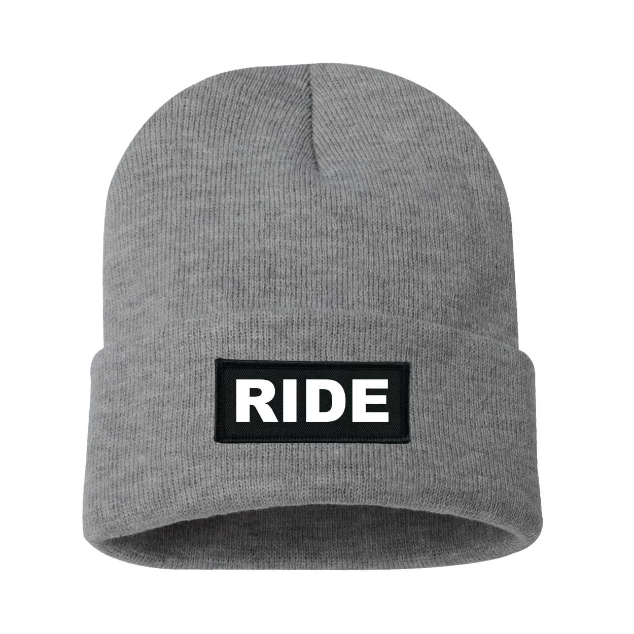 Ride Brand Logo Night Out Woven Patch Roll Up Skully Beanie Heather Gray