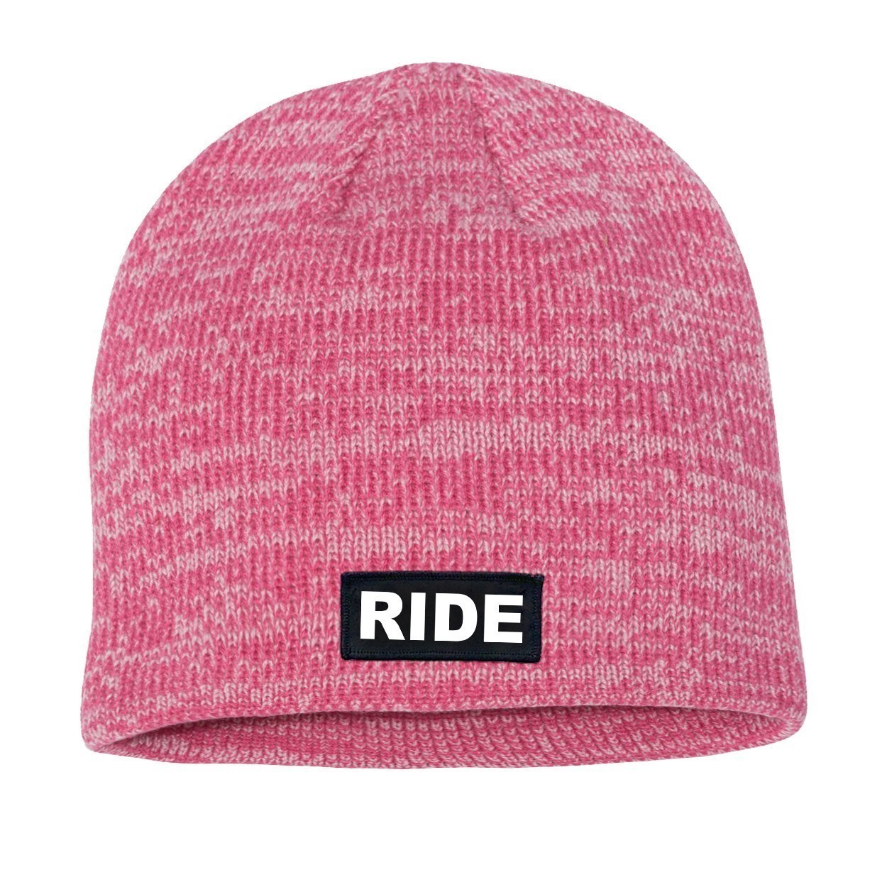 Ride Brand Logo Night Out Woven Patch Skully Marled Knit Beanie Pink/Dark Pink (White Logo)