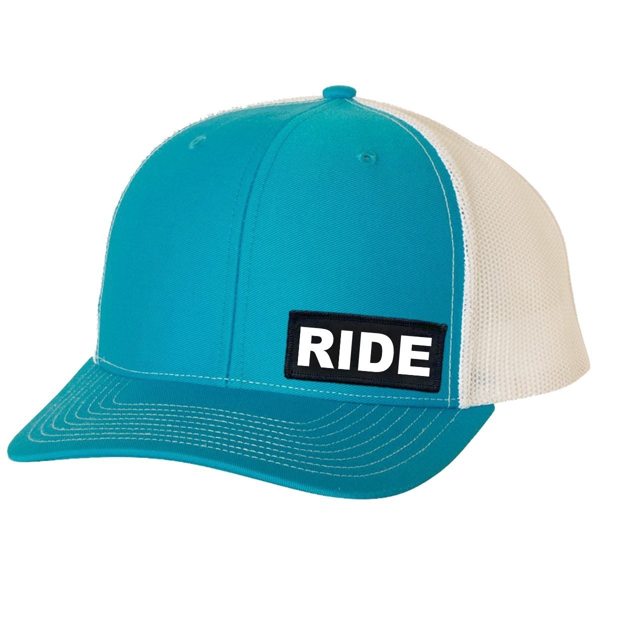 Ride Brand Logo Night Out Woven Patch Snapback Hat Cyan/ White (White Logo)
