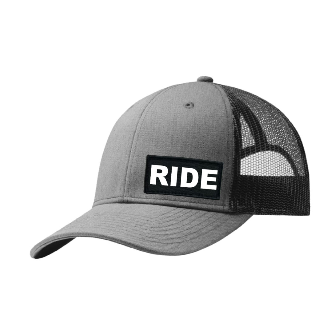 Ride Brand Logo Night Out Woven Patch Snapback Trucker Hat Heather Gray/Black (White Logo)