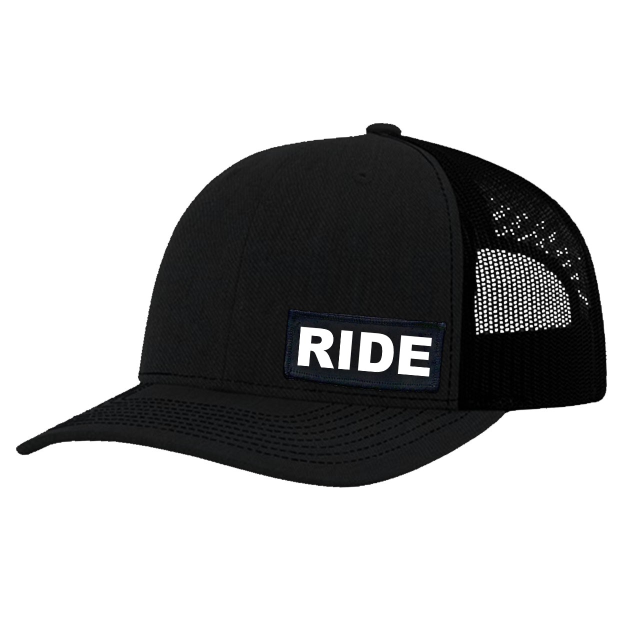 Ride Brand Logo Night Out Youth Patch Mesh Snapback Hat Black (White Logo)
