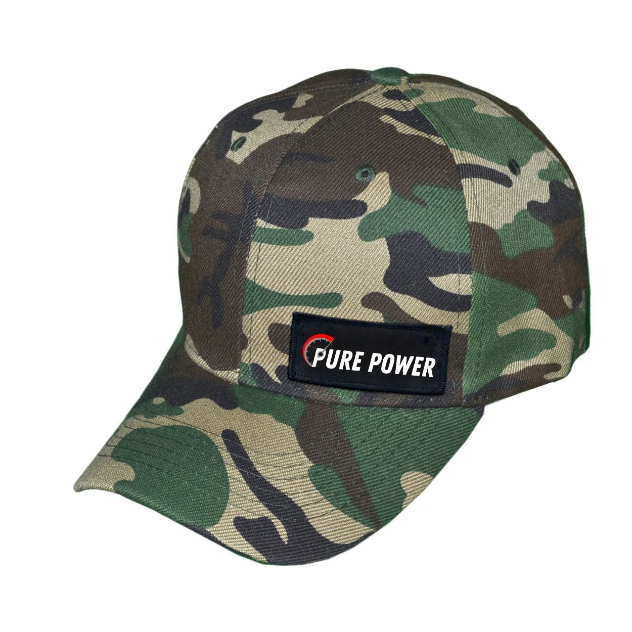 Ride Pure Power Logo Night Out Woven Patch Velcro Trucker Hat Camo (White Logo)