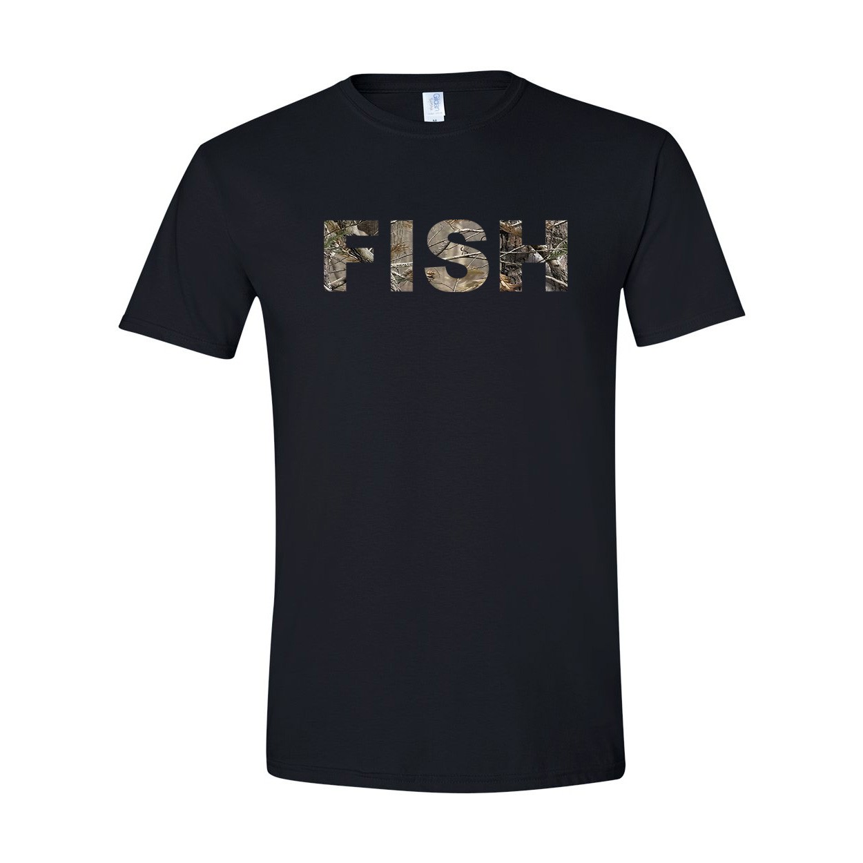 Fish Brand Logo Classic T-Shirt Black (Realtree Camo Logo)