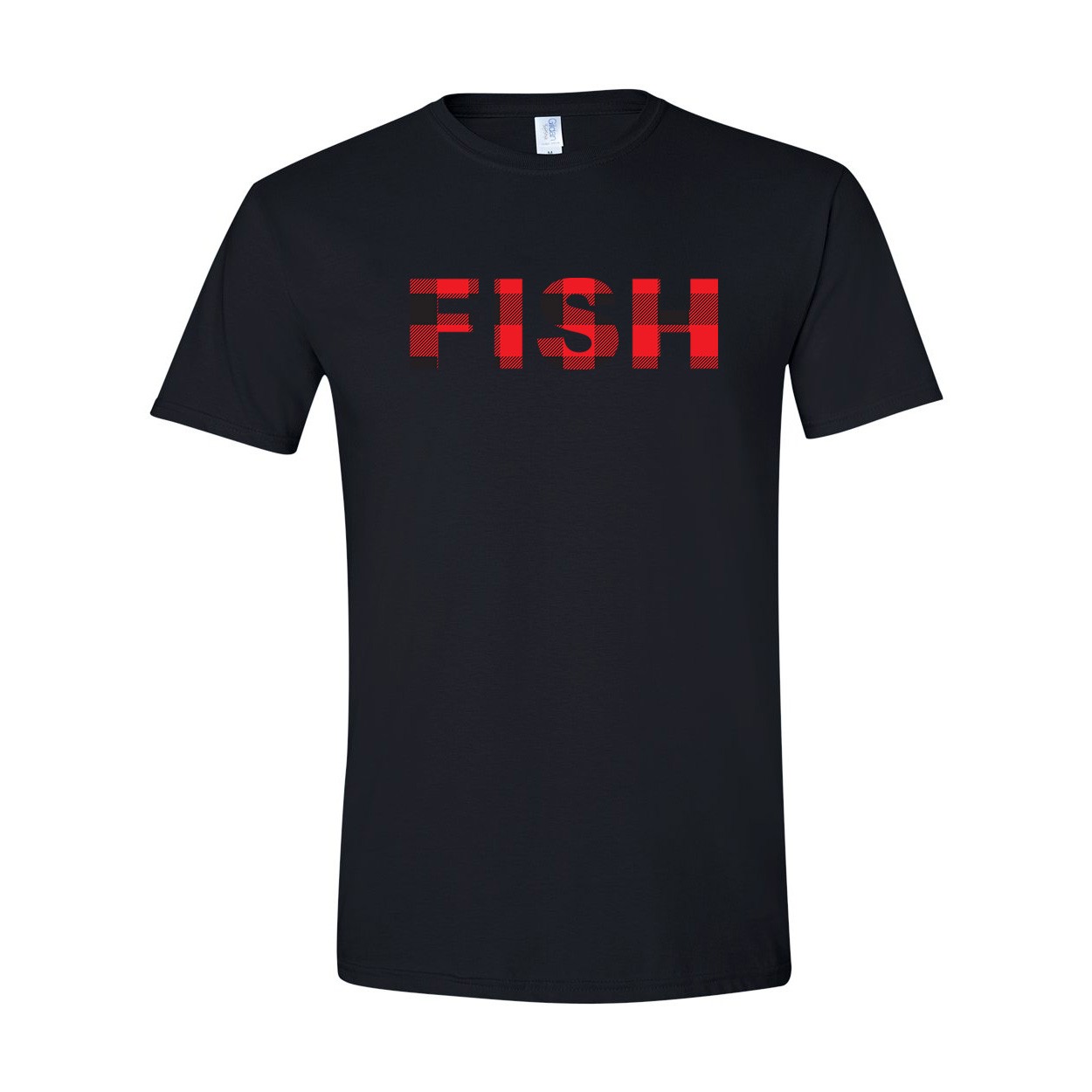 Fish Brand Logo Classic T-Shirt Black (Red Plaid Logo)