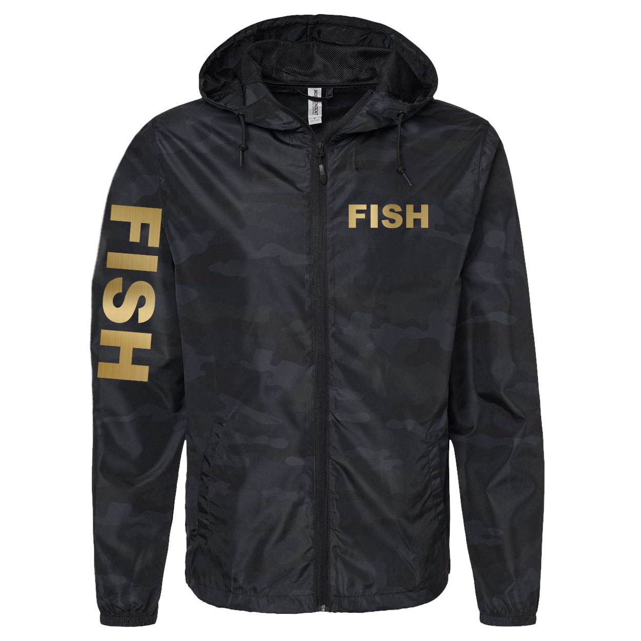 Fish Brand Logo Classic Lightweight Windbreaker Black Camo (Gold Logo)