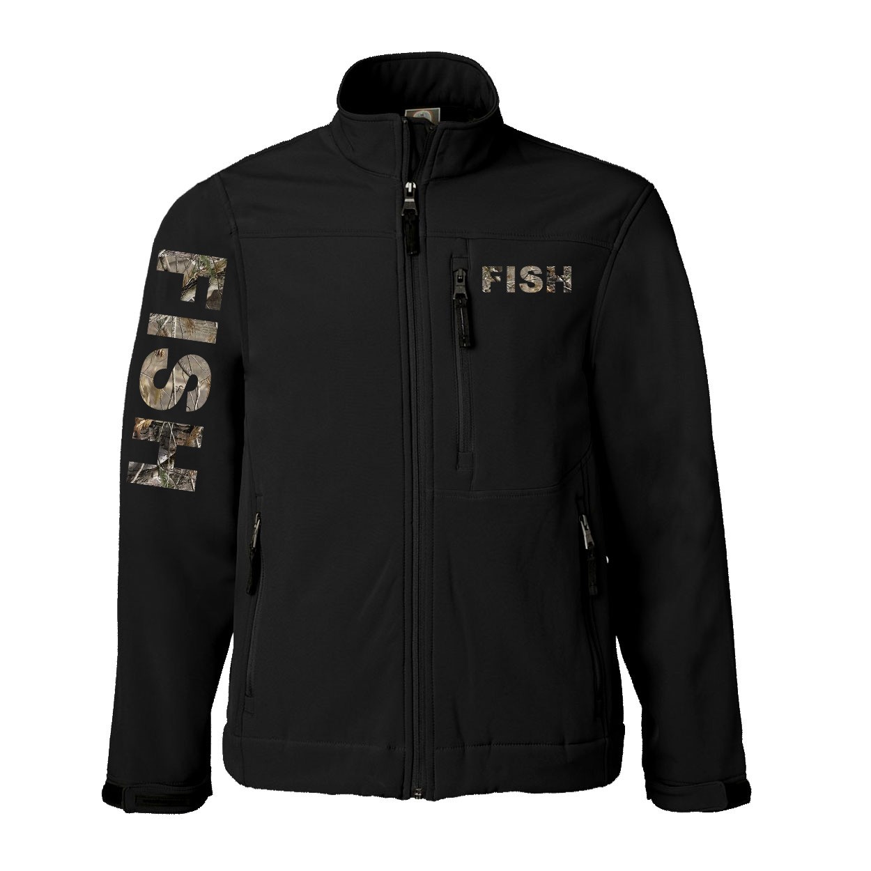 Fish Brand Logo Classic Soft Shell Weatherproof Jacket (Realtree Camo Logo)