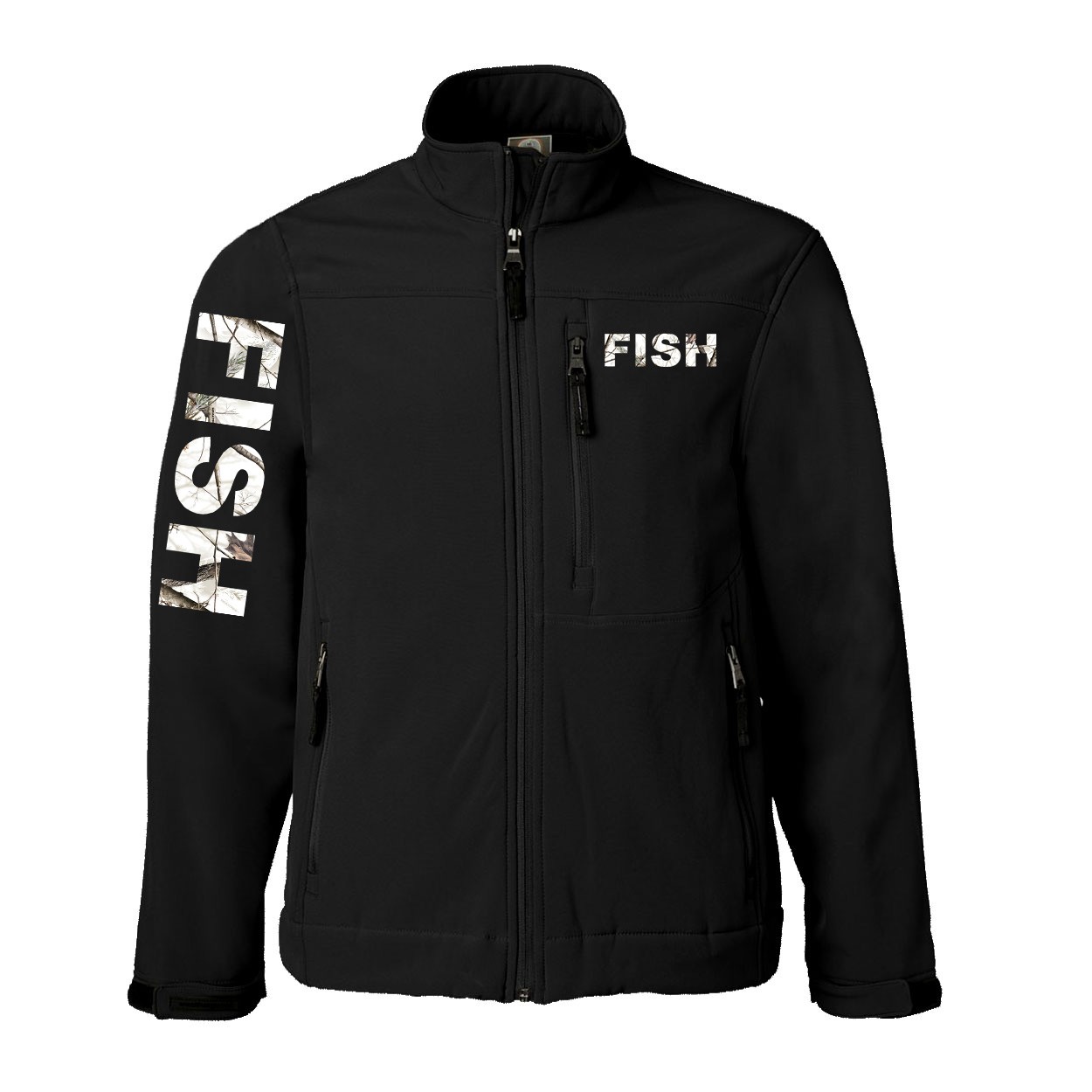 Fish Brand Logo Classic Soft Shell Weatherproof Jacket (Realtree Snow Camo Logo)