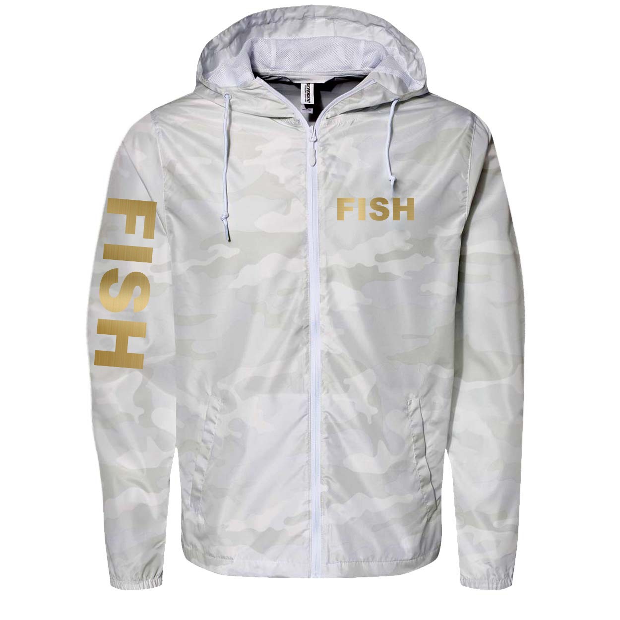 Fish Brand Logo Classic Lightweight Windbreaker White Camo (Gold Logo)