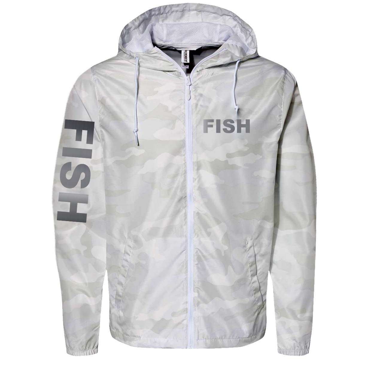 Fish Brand Logo Classic Lightweight Windbreaker White Camo (Silver Logo)
