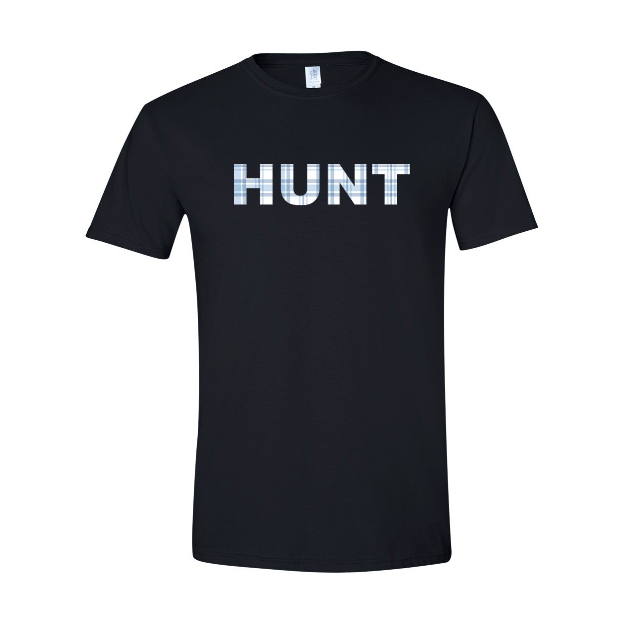 Hunt Brand Logo Classic T-Shirt Black (Blue Plaid Logo)