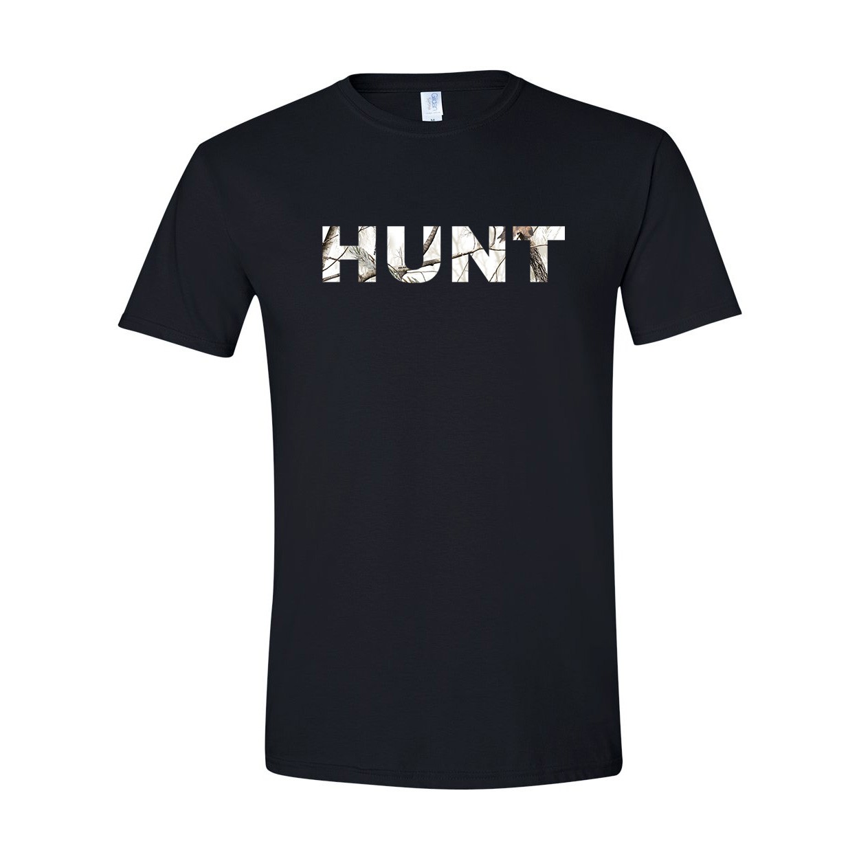 Hunt Brand Logo Classic T-Shirt Black (Realtree Snow Camo Logo)