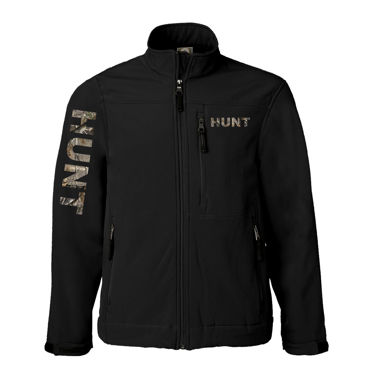 Hunt Brand Logo Classic Soft Shell Weatherproof Jacket (Realtree Camo Logo)