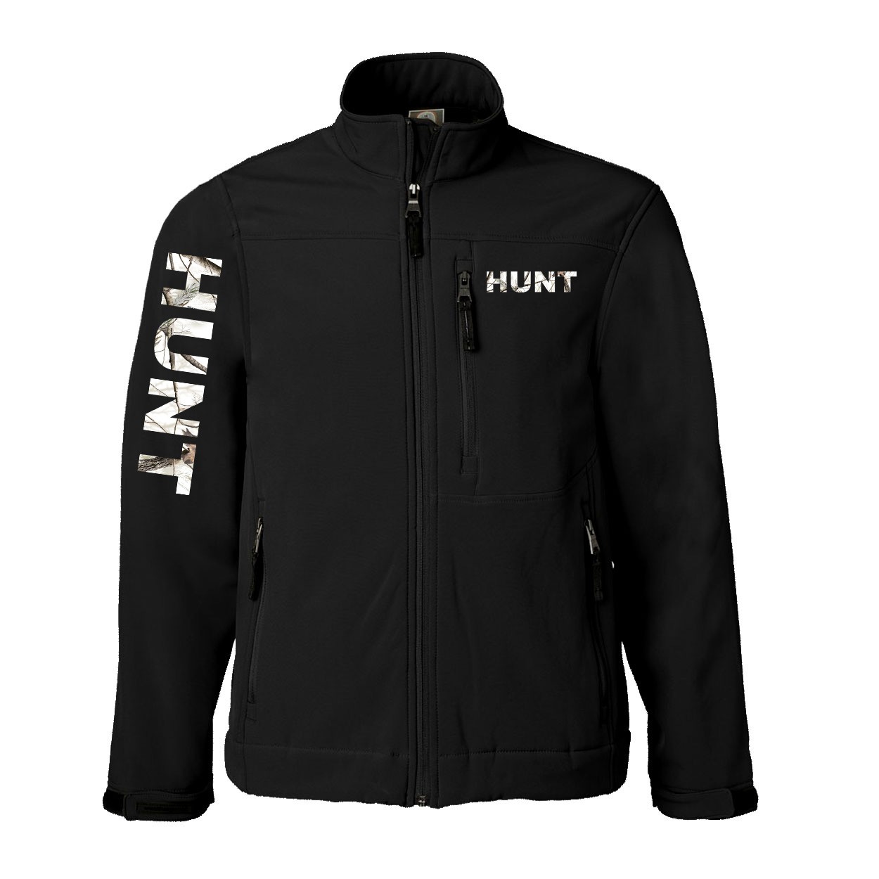 Hunt Brand Logo Classic Soft Shell Weatherproof Jacket (Realtree Snow Camo Logo)