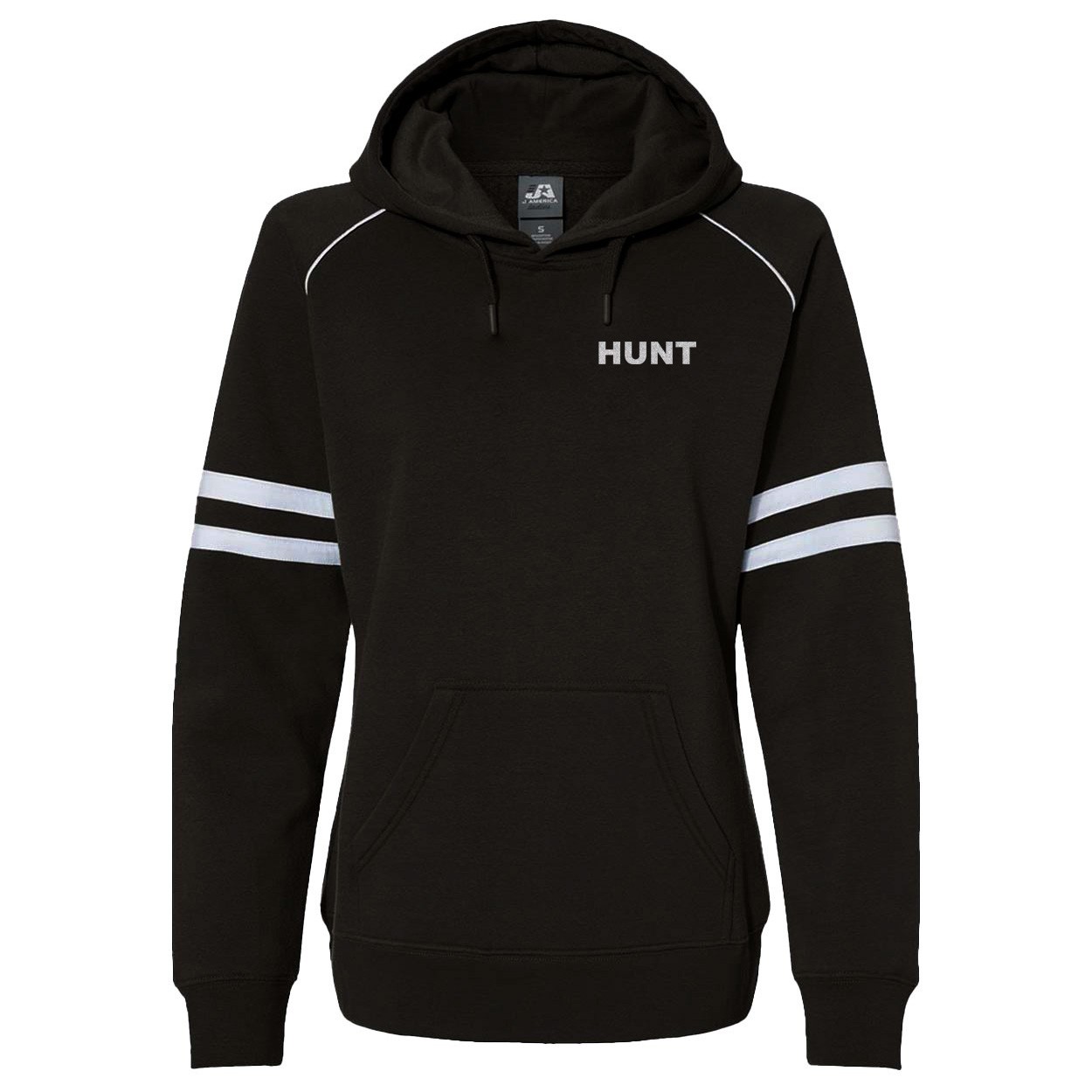 Hunt Brand Logo Night Out Womens Pullover Hooded Sweatshirt Varsity Fleece (Silver Glitter Logo)