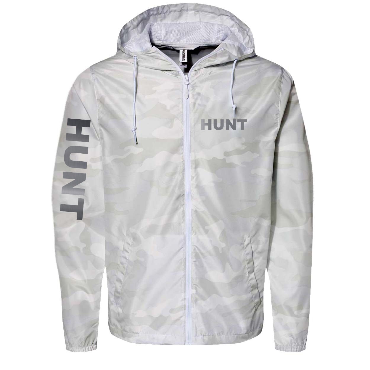 Hunt Brand Logo Classic Lightweight Windbreaker White Camo (Silver Logo)