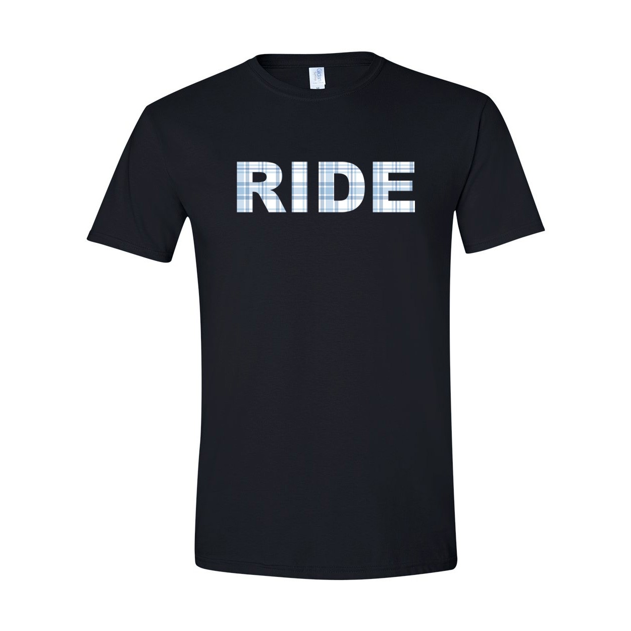 Ride Brand Logo Classic T-Shirt Black (Blue Plaid Logo)