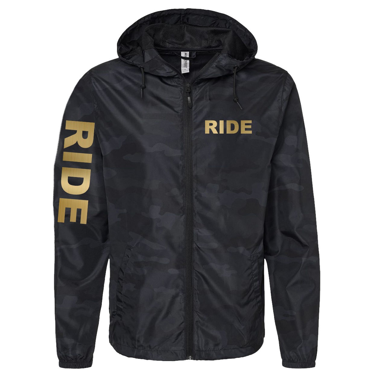 Ride Brand Logo Classic Lightweight Windbreaker Black Camo (Gold Logo)