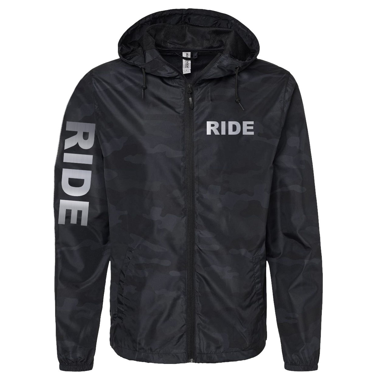 Ride Brand Logo Classic Lightweight Windbreaker Black Camo (Silver Logo)