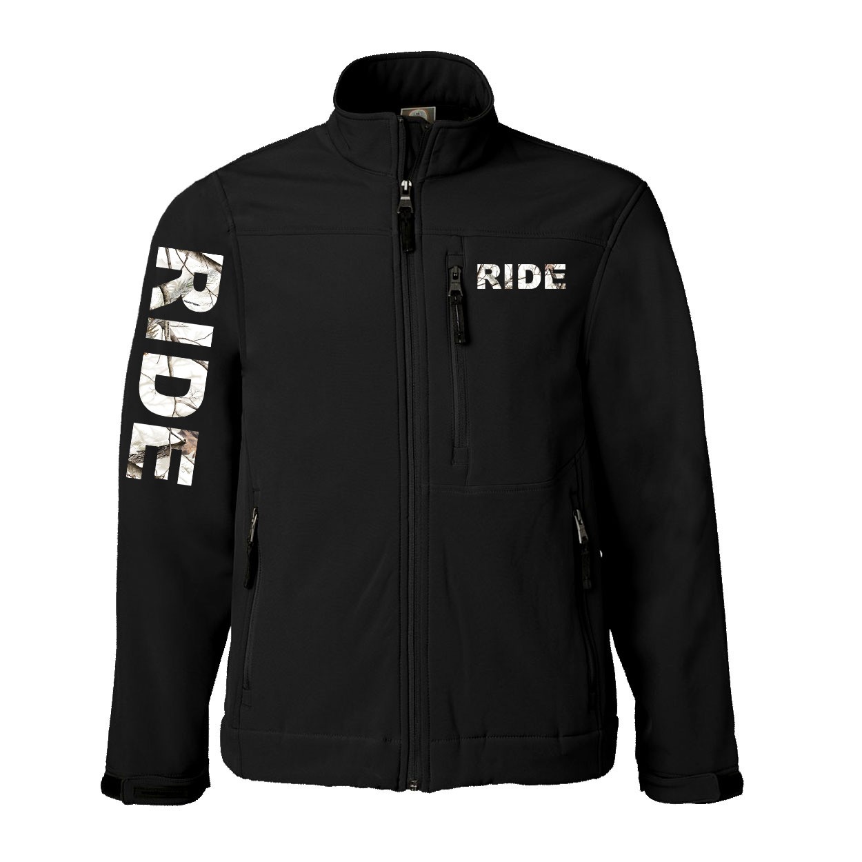 Ride Brand Logo Classic Soft Shell Weatherproof Jacket (Realtree Snow Camo Logo)
