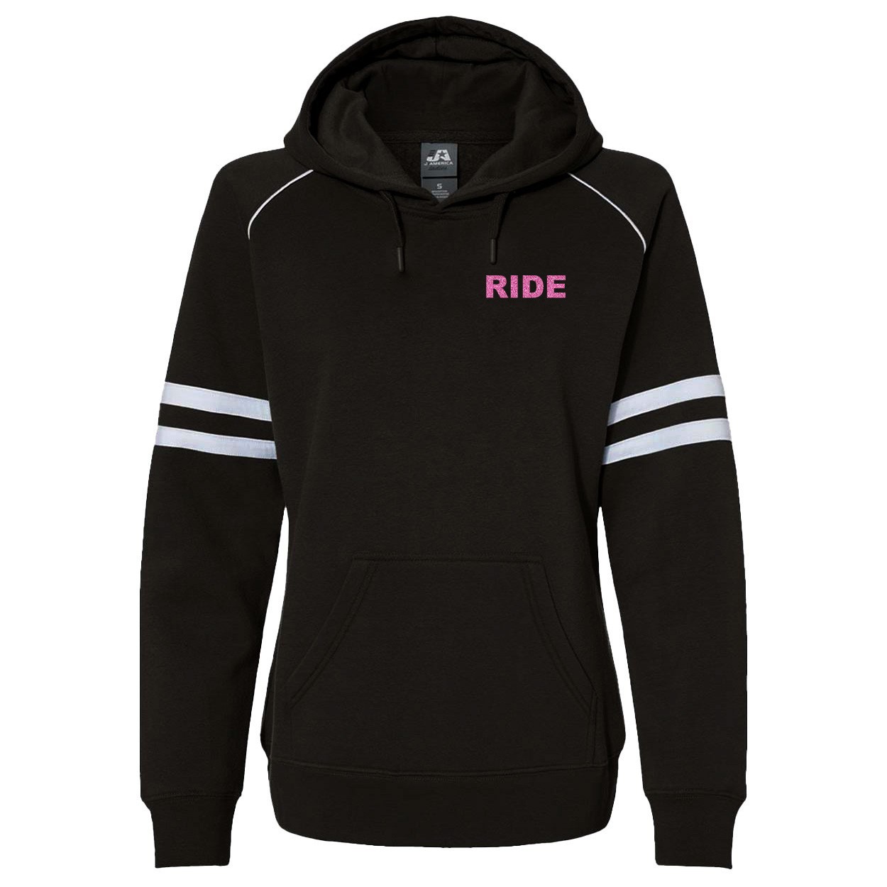Ride Brand Logo Night Out Womens Pullover Hooded Sweatshirt Varsity Fleece (Pink Glitter Logo)
