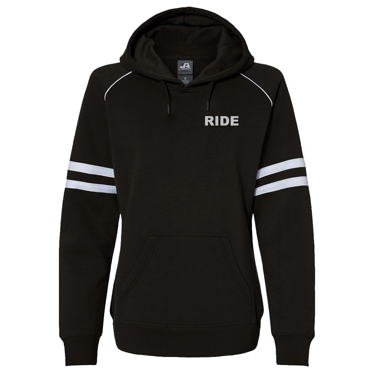 Ride Brand Logo Night Out Womens Pullover Hooded Sweatshirt Varsity Fleece (Silver Glitter Logo)